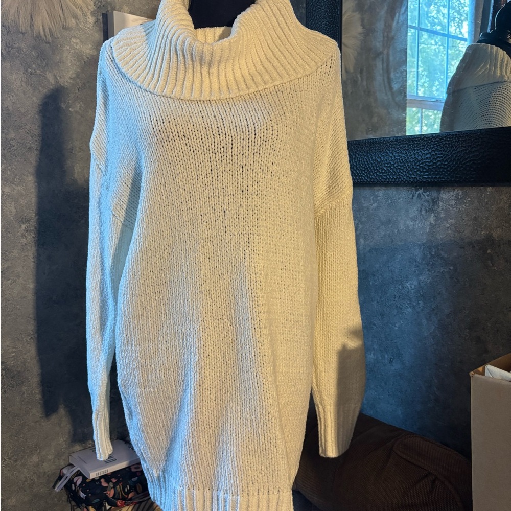Coco + Jameson Elegant Cream Cowl Neck Sweaterdress